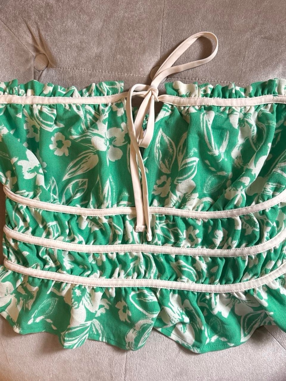 Sienna Sky Green Floral Strapless Tube Top with Cream Accents
